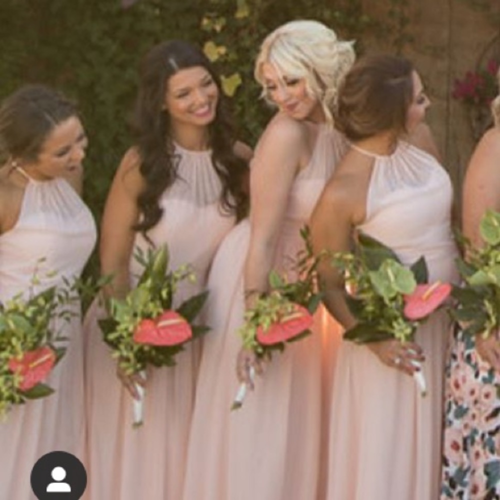 Pale pink maxi dress.